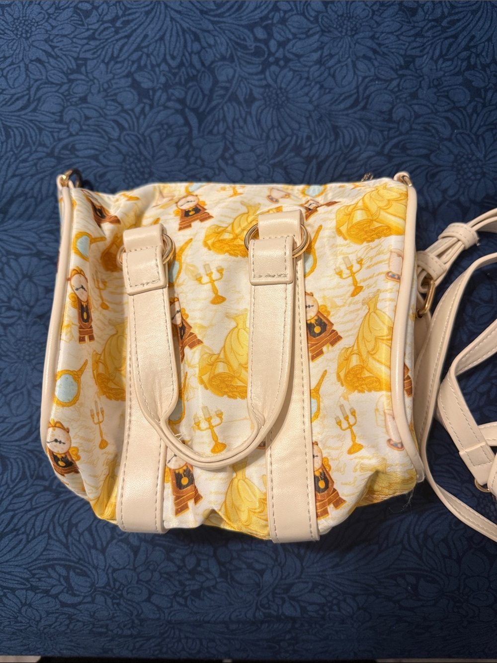 Cream and Yellow Beauty and Beast Mini Duffle Bag